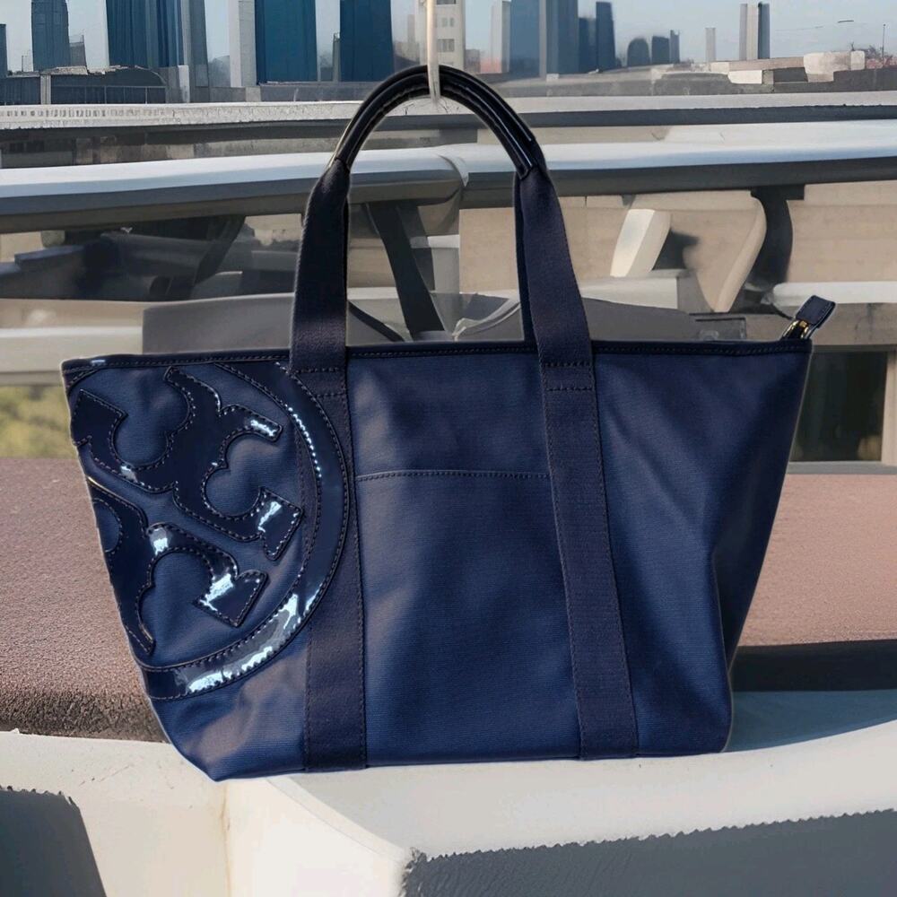 EUC TORY BURCH Penn Large Blue Tote Bag Side Logo #10005607
